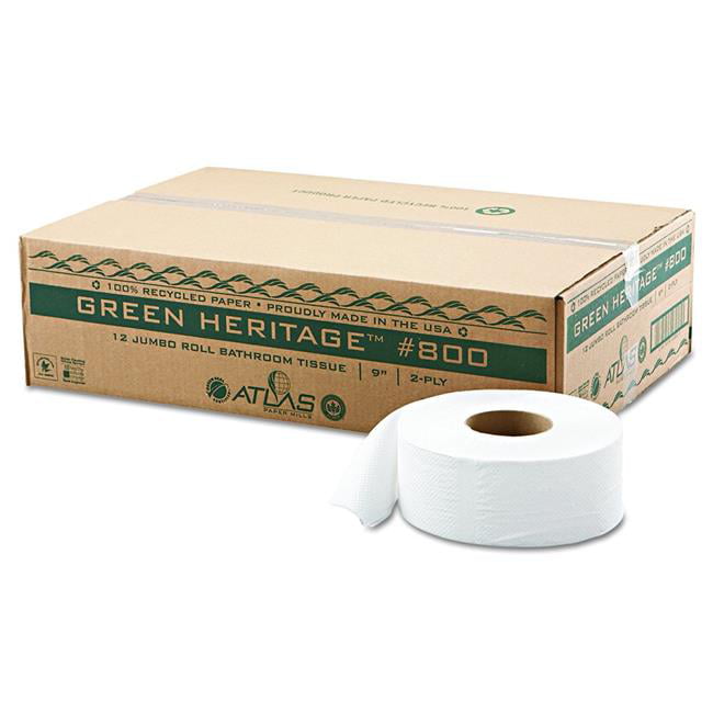 800 Pe 9 In. 2ply Green Heritage Economy Junior Roll Bathroom Tissue, Pack Of 12