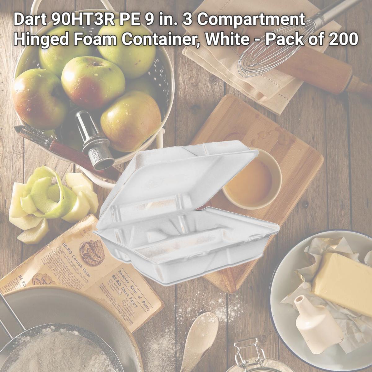 Picture of Dart 90HT3R PE 9 in. 3 Compartment Hinged Foam Container, White - Pack of 200