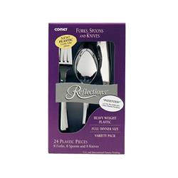 612324 Pec Silver Reflections Heavy Weight Plastic Fork, Knife & Teaspoon - Pack Of 576