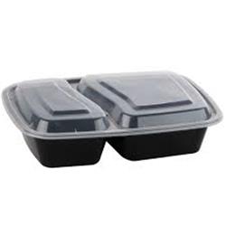6 X 8.5 X 2 In. Plastic 2 Compart Container With Translucent Lid - Black, 3 Per Set & Set Of 50