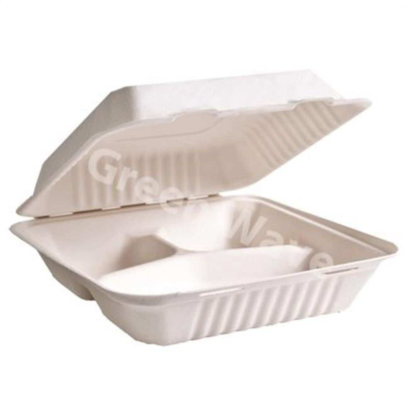 Tw-boo-013 Pe 9 X 9 X 3 In. 3 Compartment Bagasse Evolution Hinged Container, White