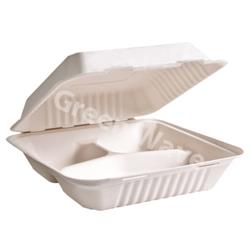 Tw-boo-013 Pec Wave Intl White 9 X 9 X 3 In. 3 Compartment Bagasse Evolution Hinged Container - Case Of 300