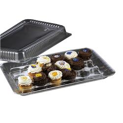 18 X 11.25 X 2.5 In. Clear Rectangular Cupcake Tray & Dome Cover Set - Case Of 8