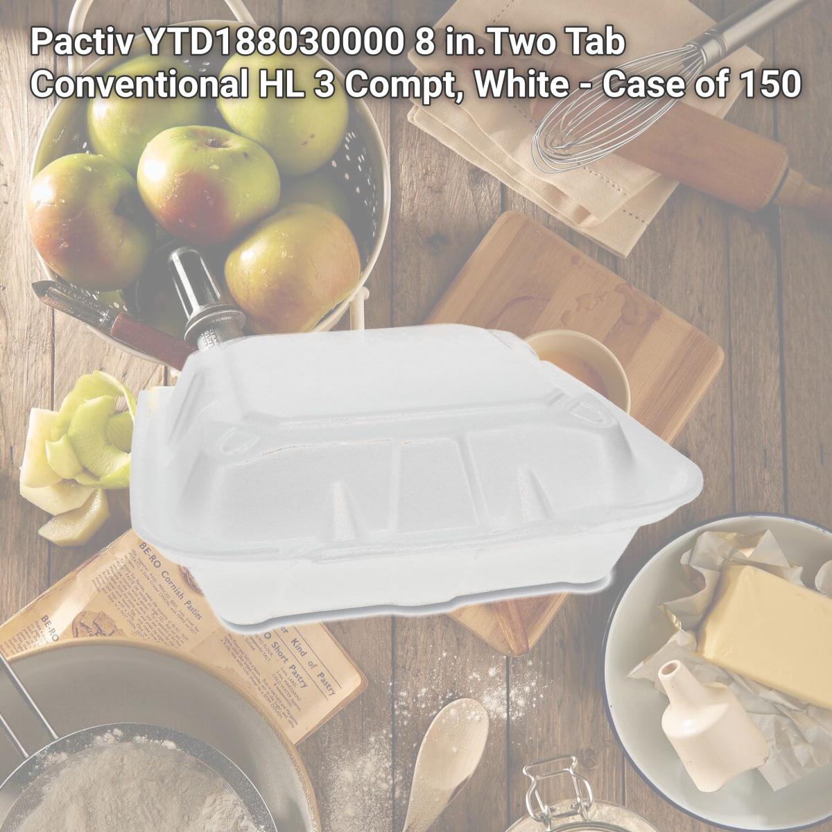 Picture of Pactiv YTD188030000 8 in.Two Tab Conventional HL 3 Compt, White - Case of 150