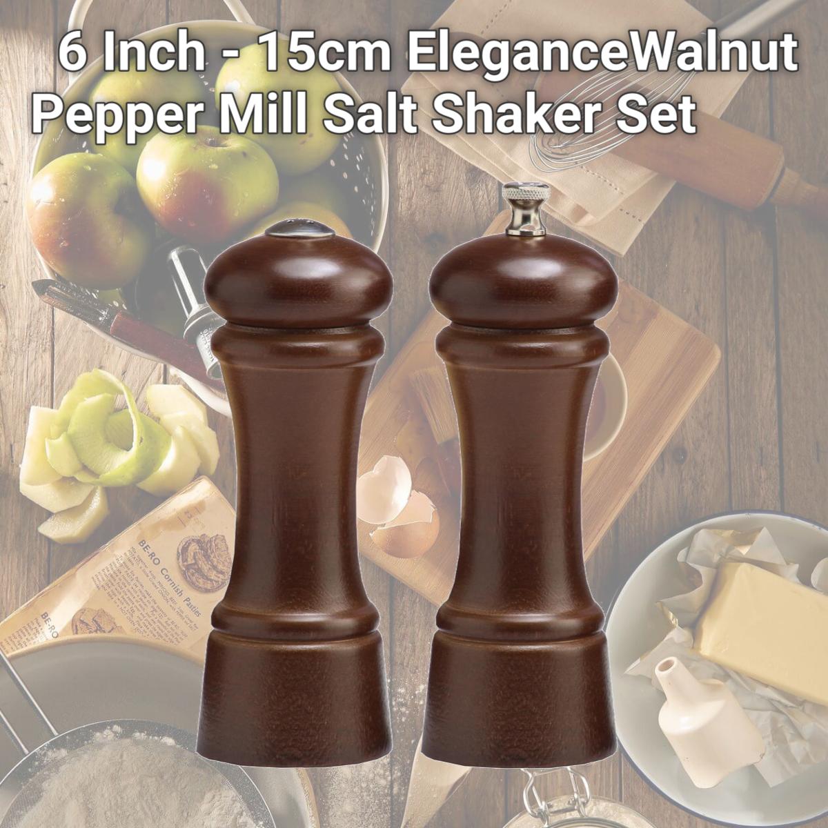 Picture of Chef Specialties 06100 6 Inch - 15cm EleganceWalnut Pepper Mill Salt Shaker Set