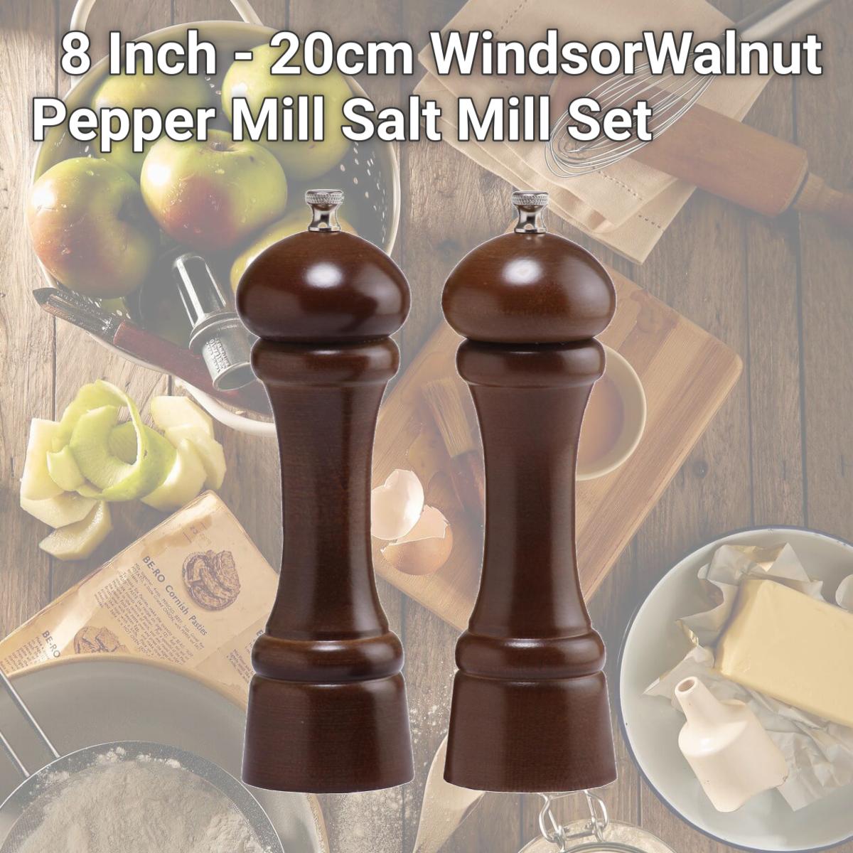 Picture of Chef Specialties 08102 8 Inch - 20cm WindsorWalnut Pepper Mill Salt Mill Set