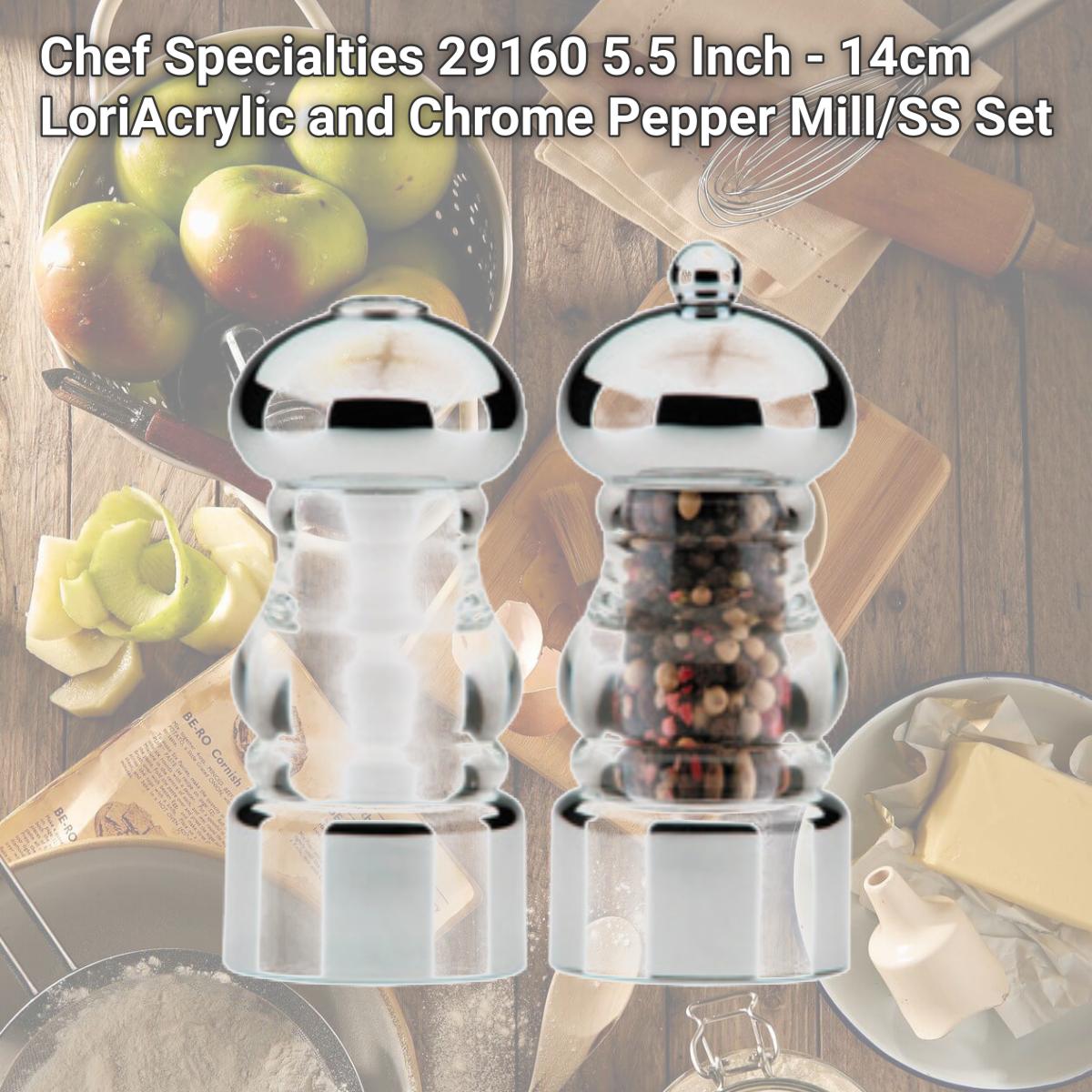 Picture of Chef Specialties 29160 5.5 Inch - 14cm LoriAcrylic and Chrome Pepper Mill/SS Set