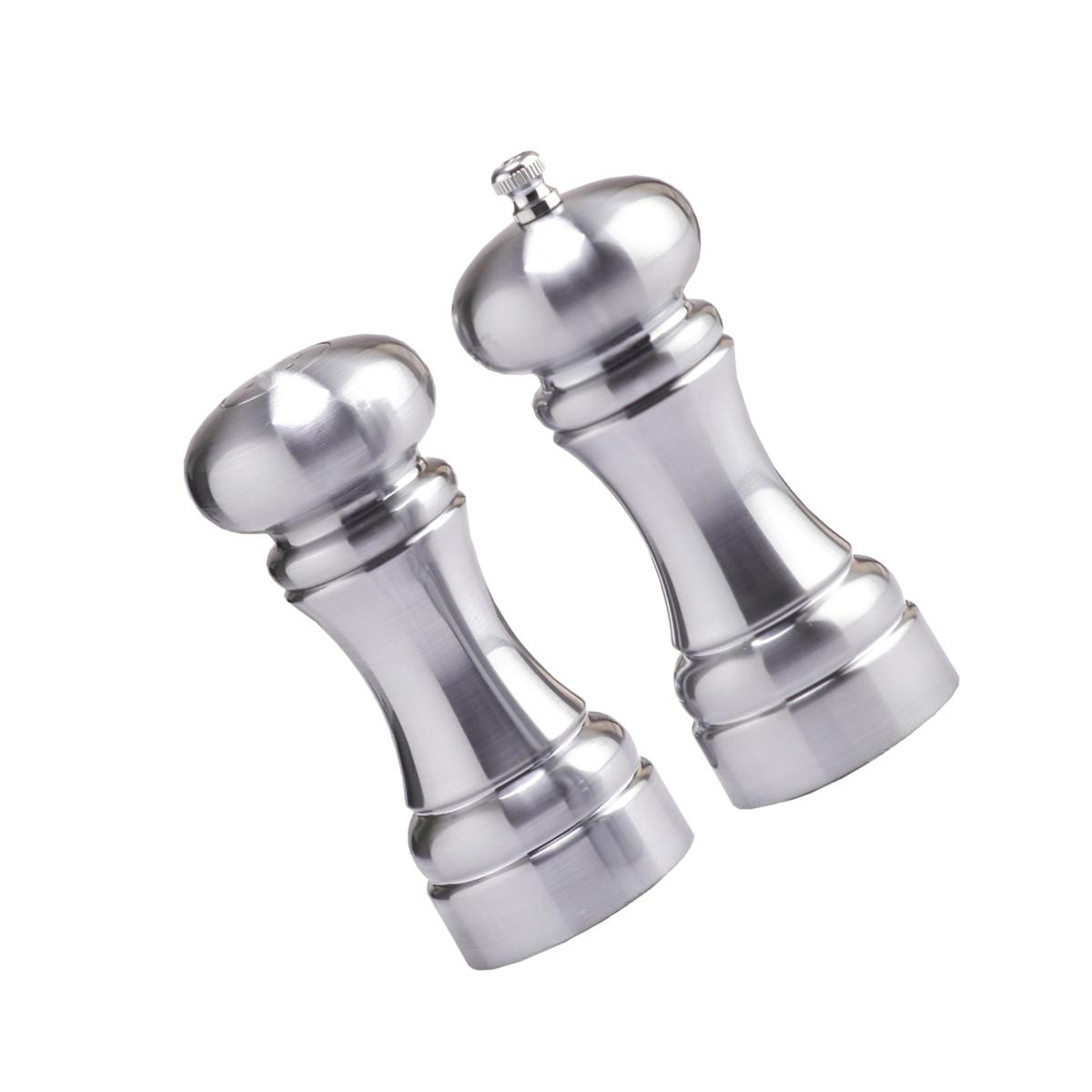 Picture of Chef Specialties 94500 5 Inch - 13cm WestinMatte Chrome Finish Pepper Mill Salt Shaker Set