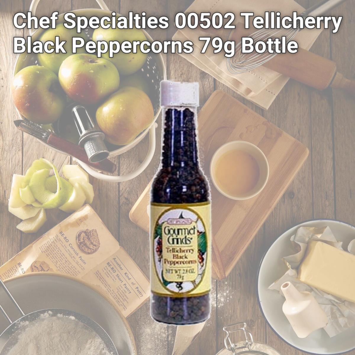 Picture of Chef Specialties 00502 Tellicherry Black Peppercorns 79g Bottle