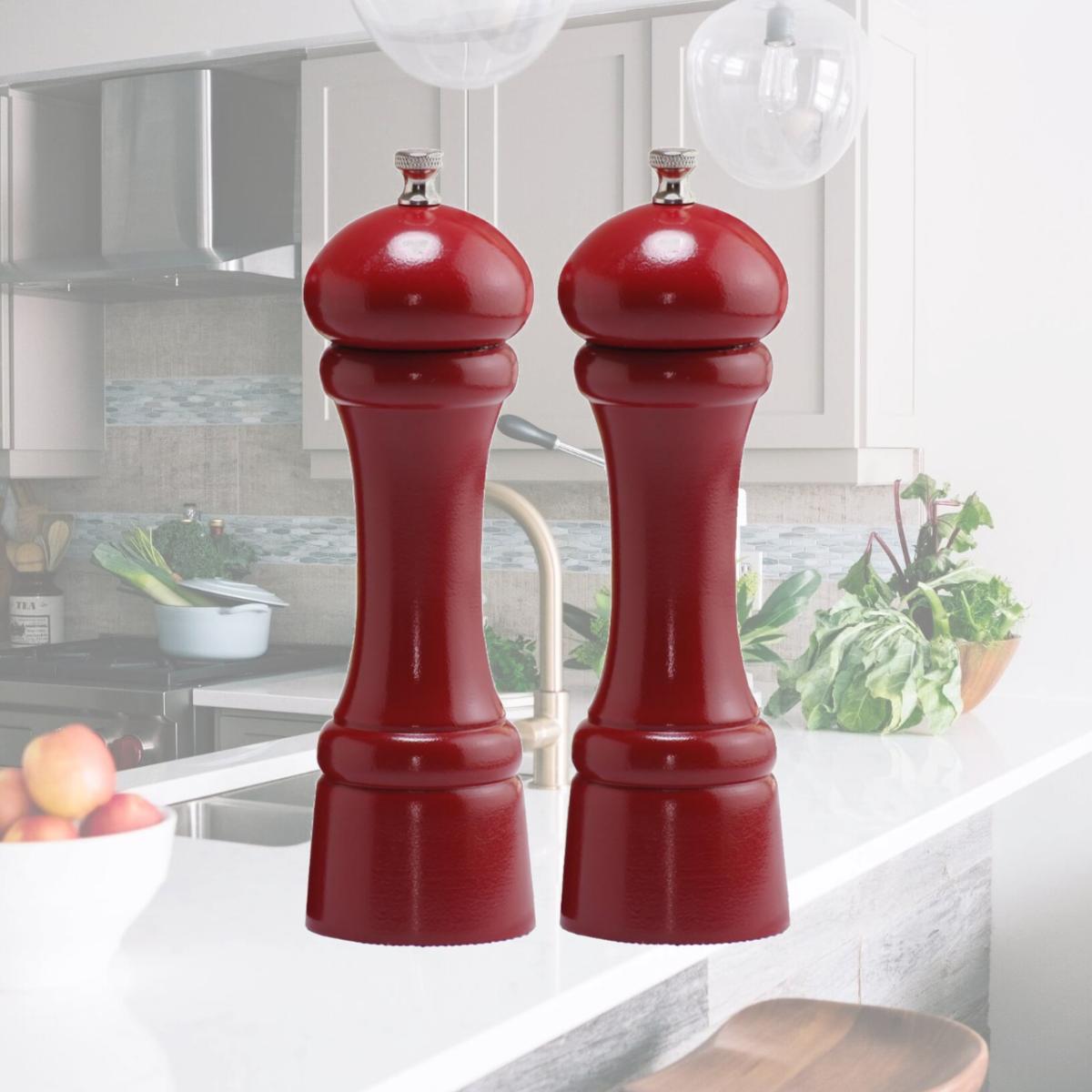 Picture of Chef Specialties 08602 8 in. Candy Apple Red Pepper Mill and Salt Mill Set