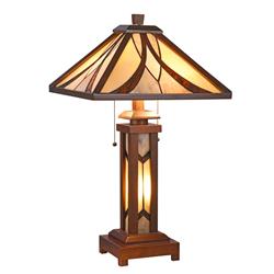 Ch3t949wm15-dt3 Gordon Tiffany-style Mission 3 Light Double Lit Wooden Table Lamp - 15 In. Shade