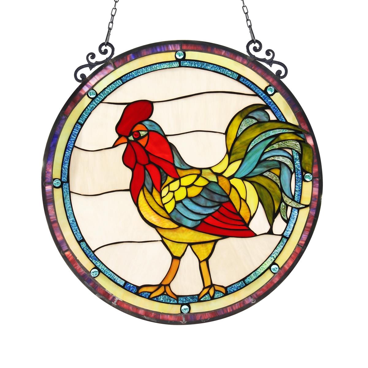 Ch3p006ra24-gpn Rodney Tiffany-glass Rooster Window Panel - 24 In.