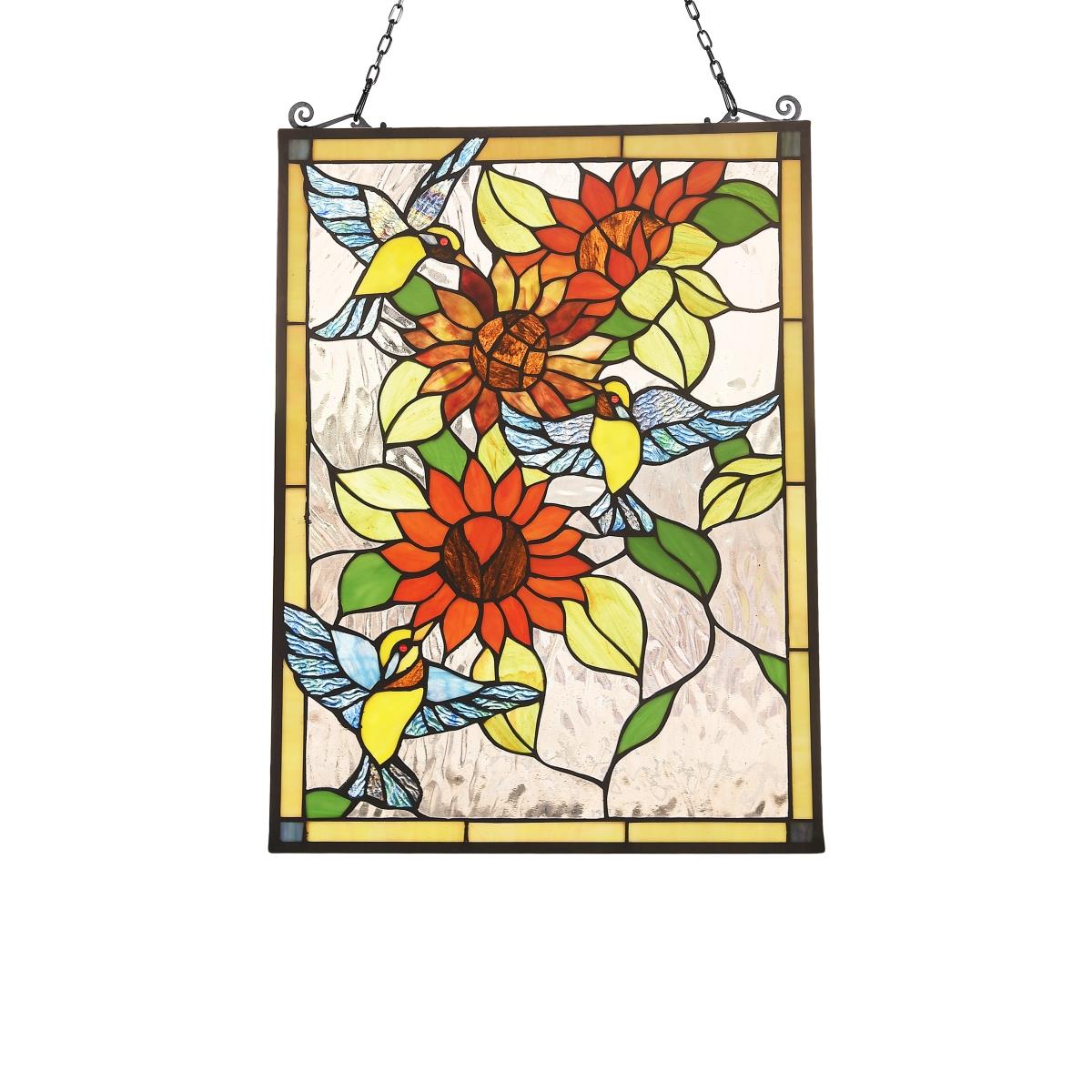 Ch3p124of24-gpn Sunflower Animal Tiffany-glass Window Panel - 24 In.