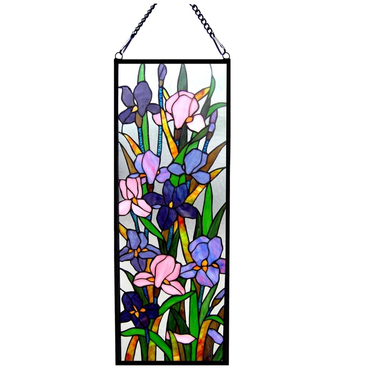 Ch1p163pf32-gpn 11.5 X 31.5 In. Lighting Sororia Tiffany Glass Iris Design Window Panel - Antique Brass