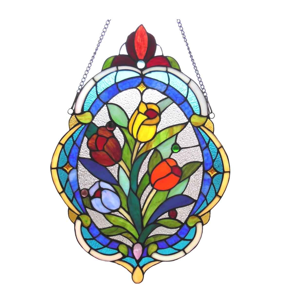 Ch1p085bf22-gpn 15.5 X 22.5 In. Lighting Kelda Tiffany Glass Tulip Window Panel - Black