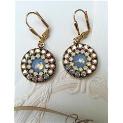 Chaya Adler 14pave Clear Ab Blue Opal Bridal Pave Style Earrings, Blue Opal