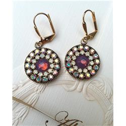 Chaya Adler 14pave Clear Ab Purple Opal Bridal Pave Style Earrings, Purple Opal