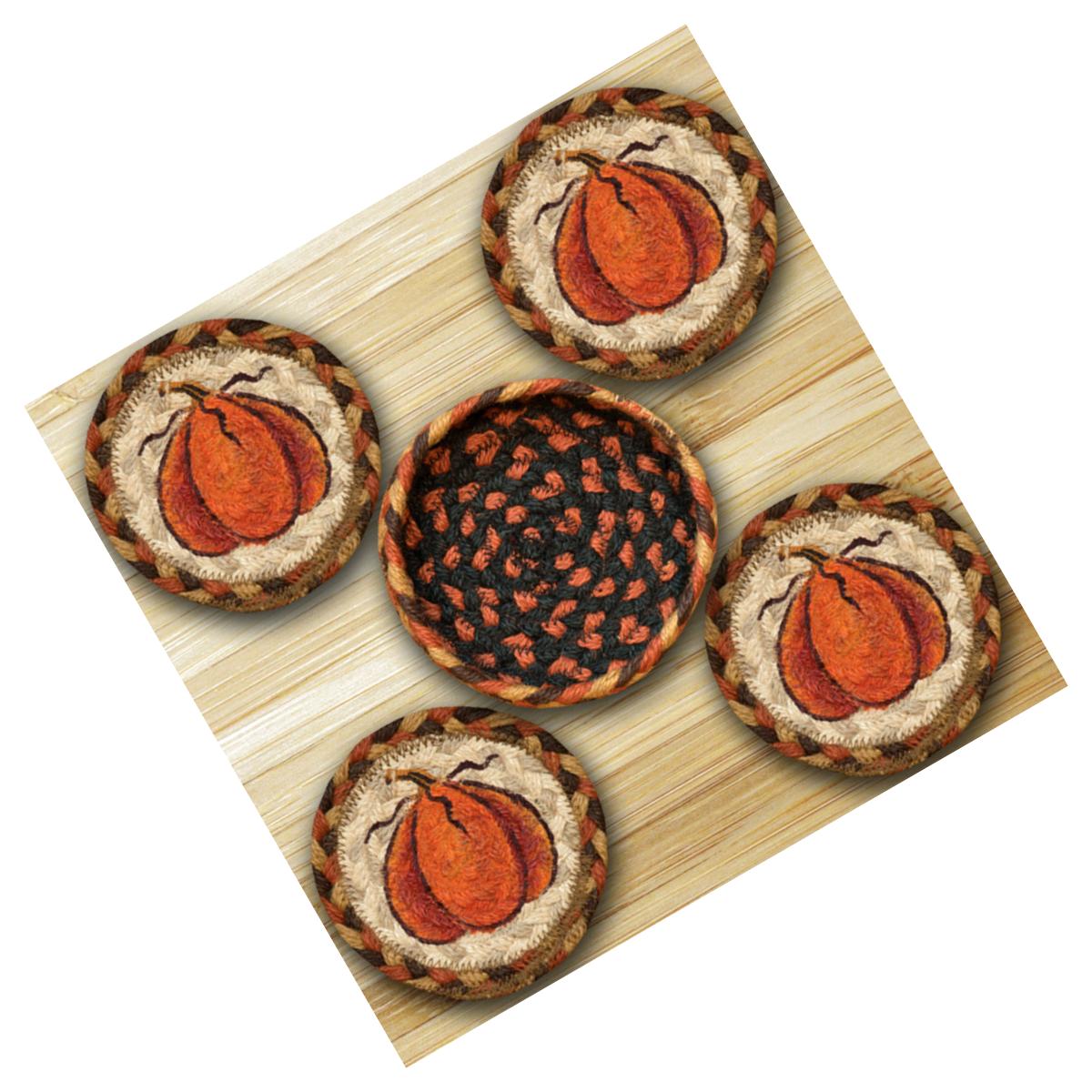 Picture of Earth Rugs 29-CB222HP Coasters in a Basket- Harvest Pumpkin