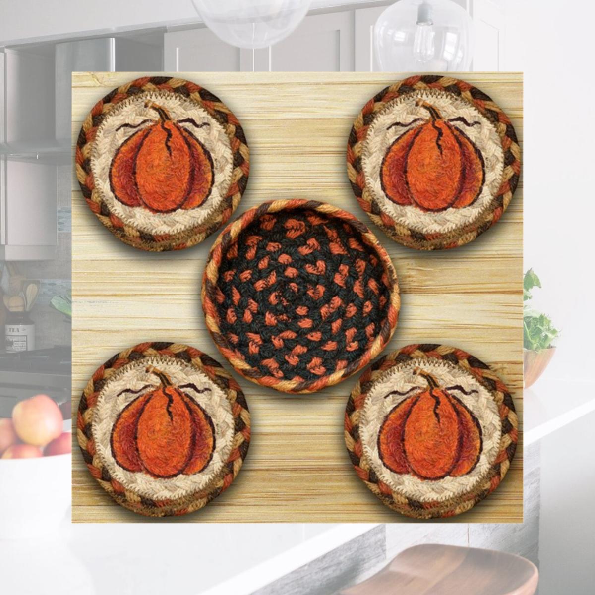 Picture of Earth Rugs 29-CB222HP Coasters in a Basket- Harvest Pumpkin