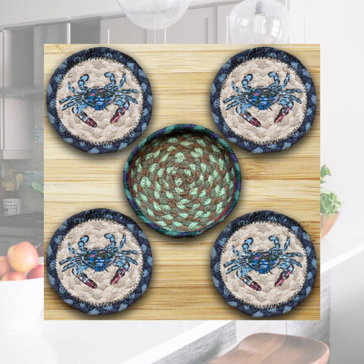 Picture of Earth Rugs 29-CB359BC Coasters in a Basket- Blue Crab