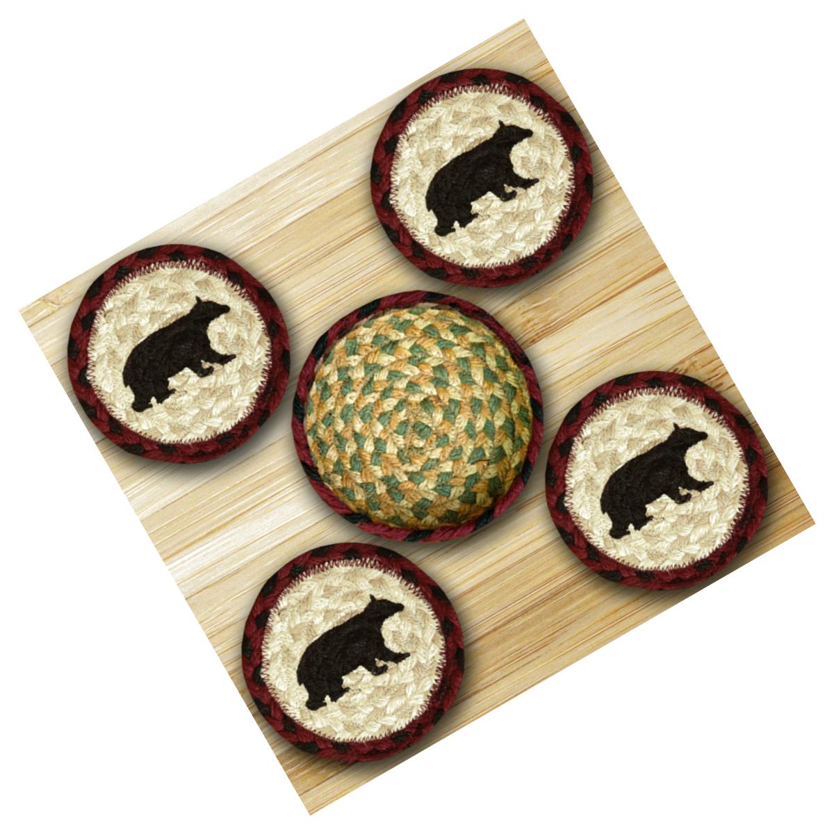 Picture of Earth Rugs 29-CB395CB Coasters in a Basket- Cabin Bear