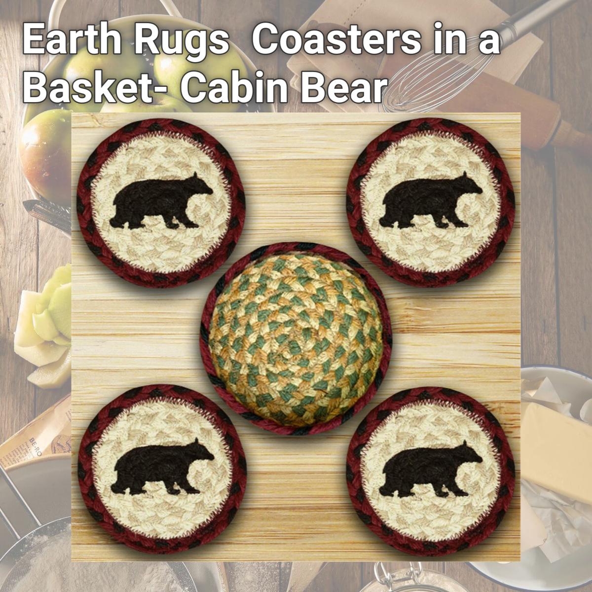 Picture of Earth Rugs 29-CB395CB Coasters in a Basket- Cabin Bear
