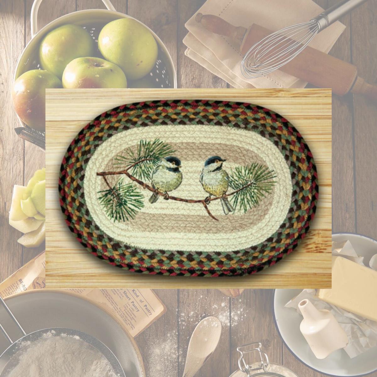 Picture of Earth Rugs 48-081C Oval Shaped Placemat- Chickadee