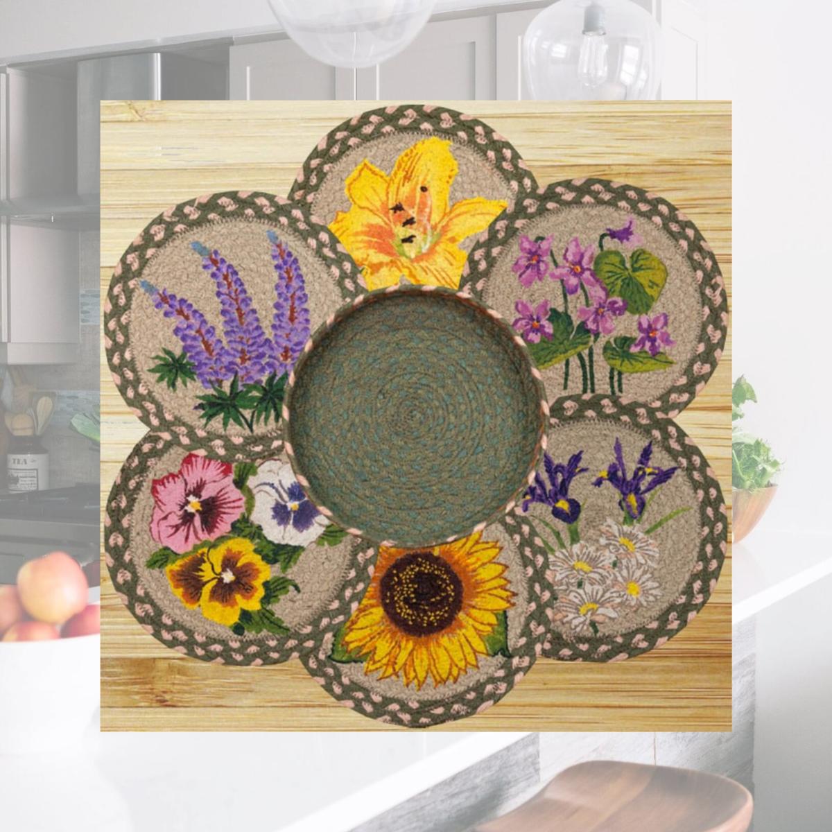Picture of Earth Rugs 56-399F Flowers Trivets in a Basket