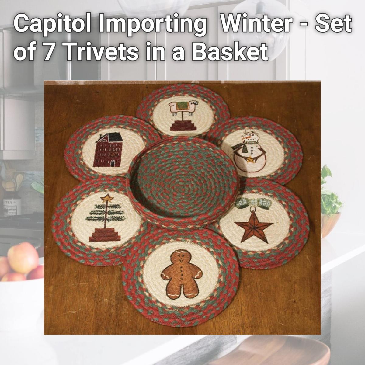 Picture of Capitol Importing 56-1120 Winter - Set of 7 Trivets in a Basket