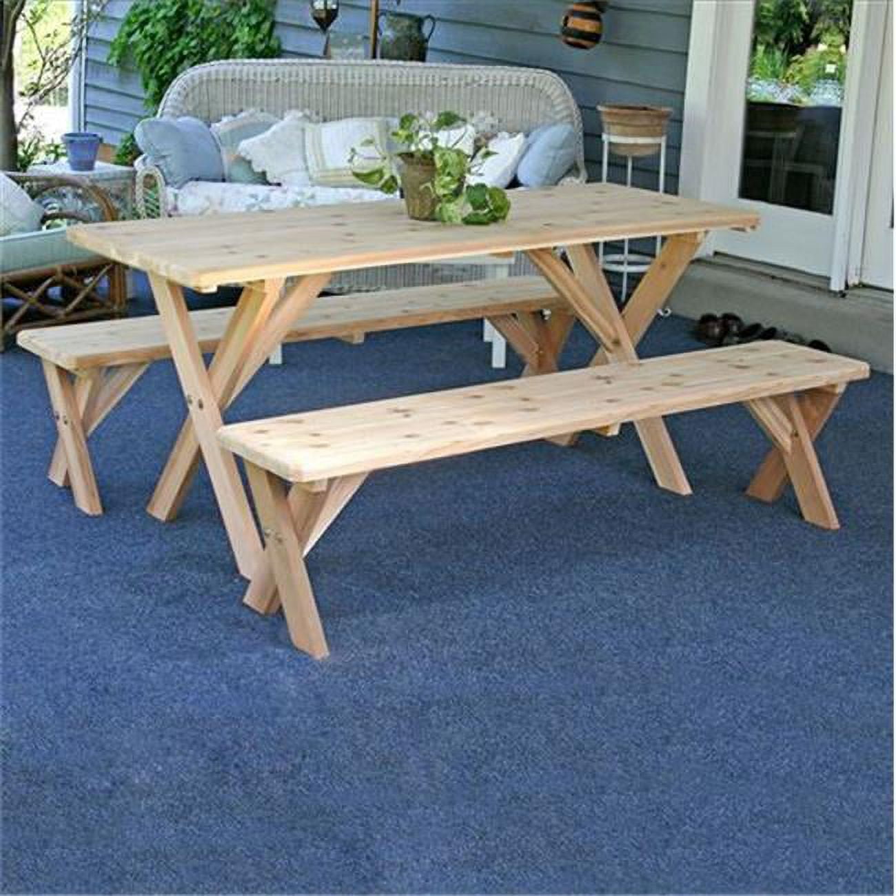 27 In. X 5 Ft. Red Cedar Backyard Bash Cross Legged Picnic Table With Detached Benches