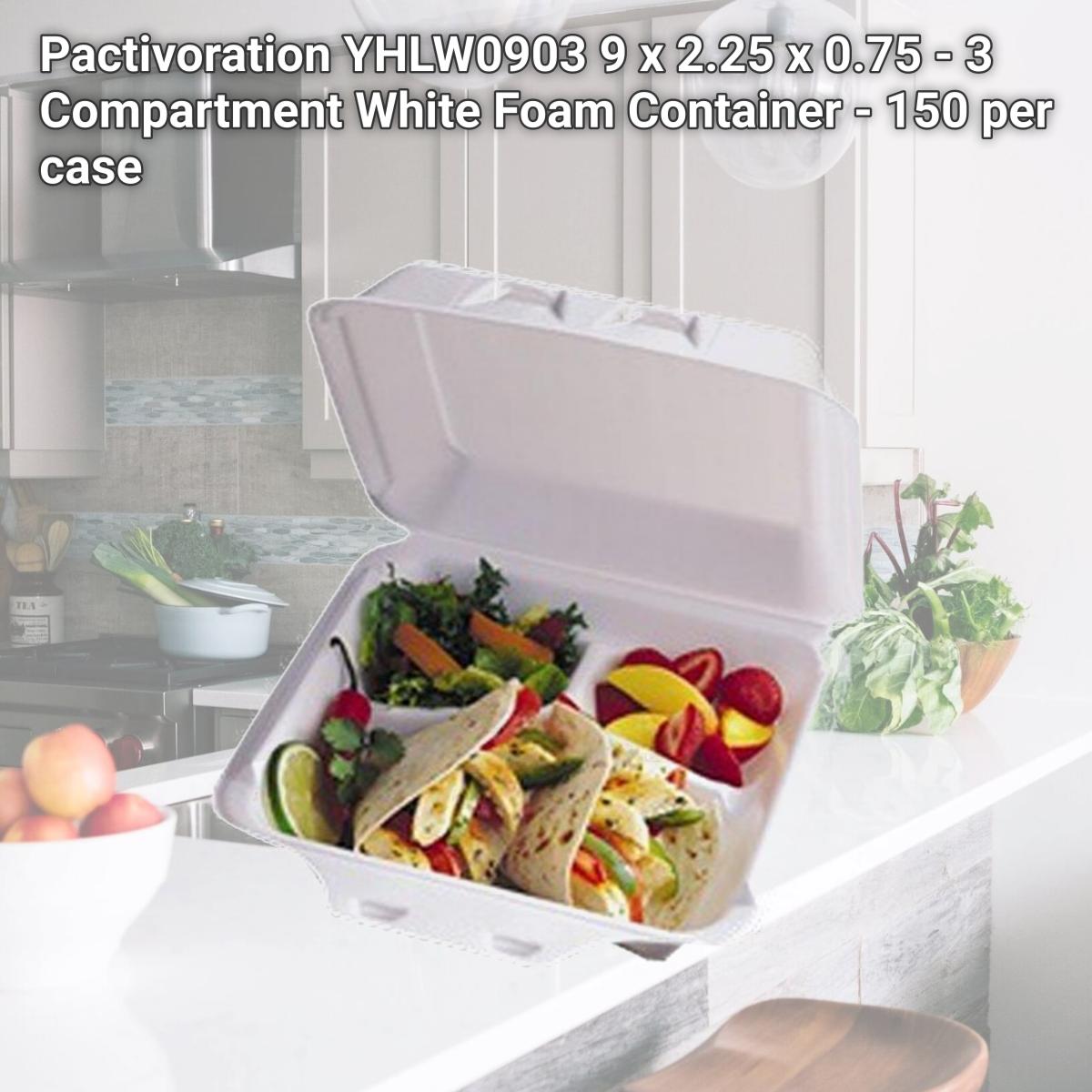 Picture of Pactivoration YHLW0903 9 x 2.25 x 0.75 - 3 Compartment White Foam Container - 150 per case