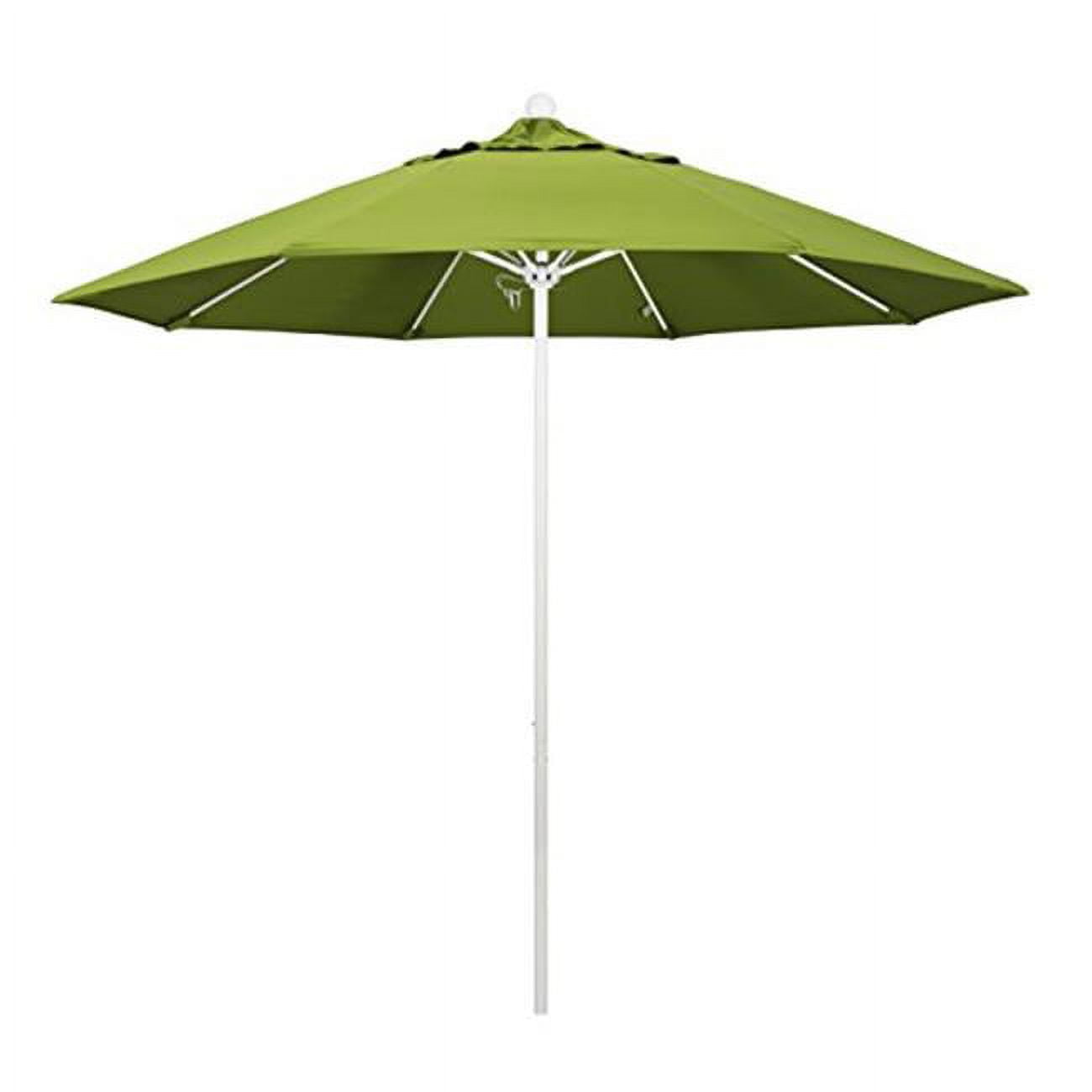 9 Ft. Round Aluminum & Fiberglass Umbrella, Push Open & White Pole - Sunbrella Macaw Fabric