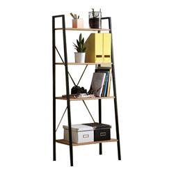 1759-dgx-of-5114 Home Office Ladder Bookcase With Wooden Shelves - Black Steel Frame - 23.6 X 18.1 X 56 In.
