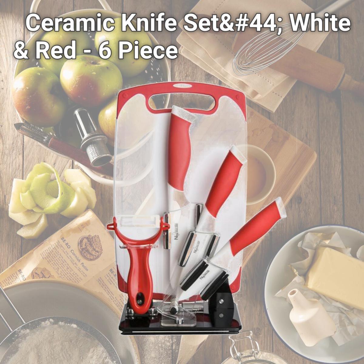 Picture of New England Cutlery 84065 Ceramic Knife Set, White & Red - 6 Piece