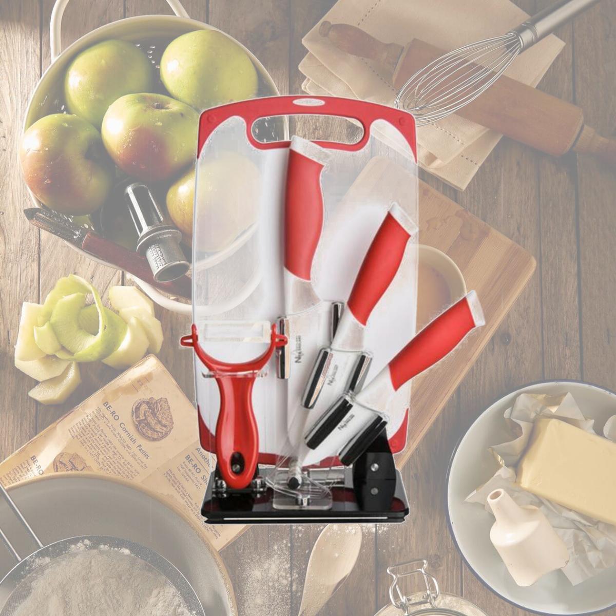Picture of New England Cutlery 84065 Ceramic Knife Set, White & Red - 6 Piece
