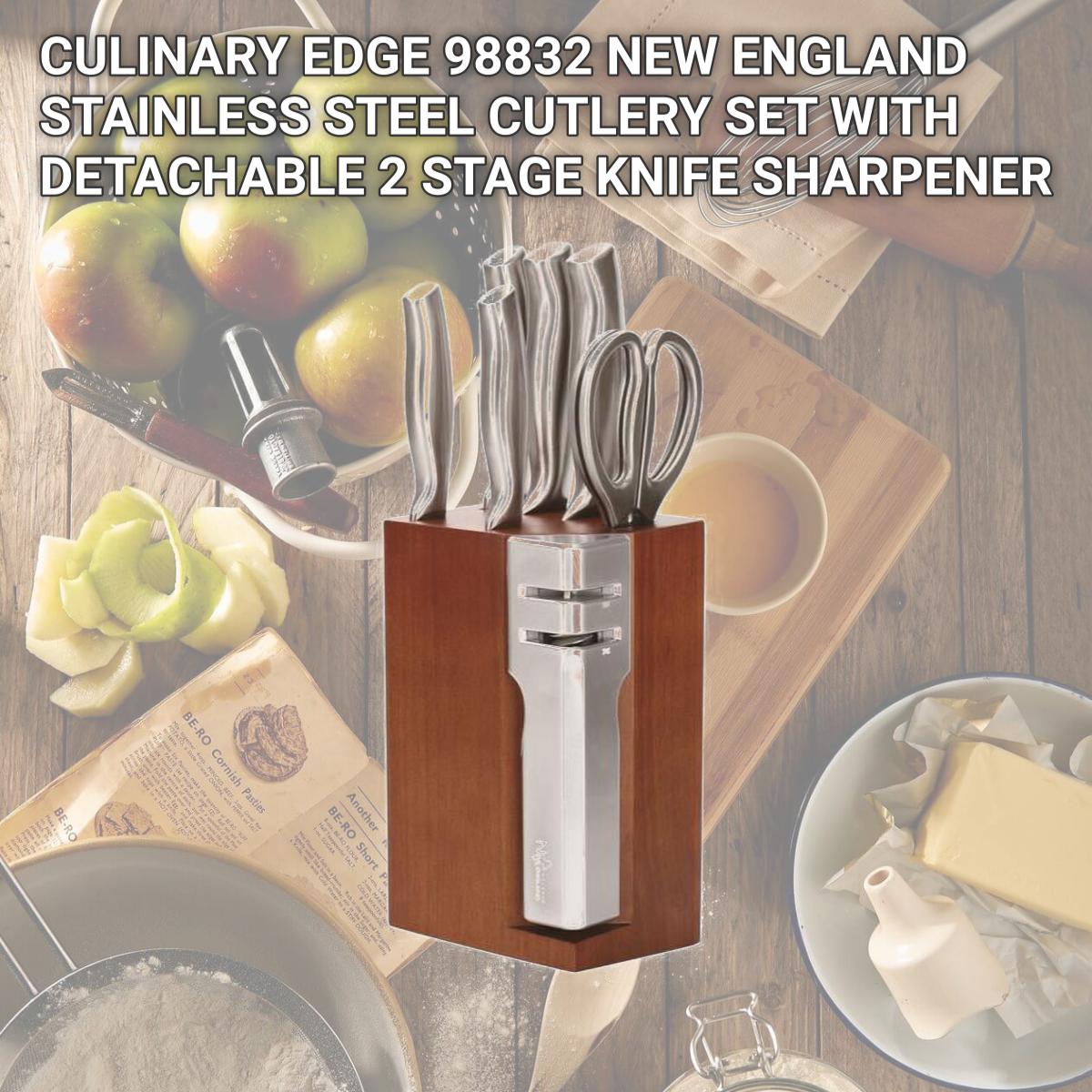 Picture of CULINARY EDGE 98832 NEW ENGLAND STAINLESS STEEL CUTLERY SET WITH DETACHABLE 2 STAGE KNIFE SHARPENER
