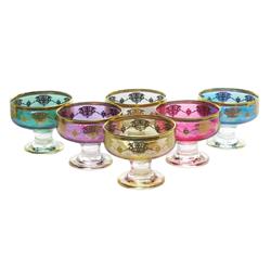 4 X 3 In. Dessert Cups With 14k Gold Design- Mix Colors, Set Of 6