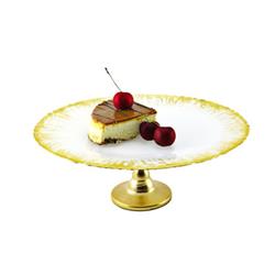Classic Touch Ccf308 13 In. Milky Glass Cake Stand With Flashy Gold Design