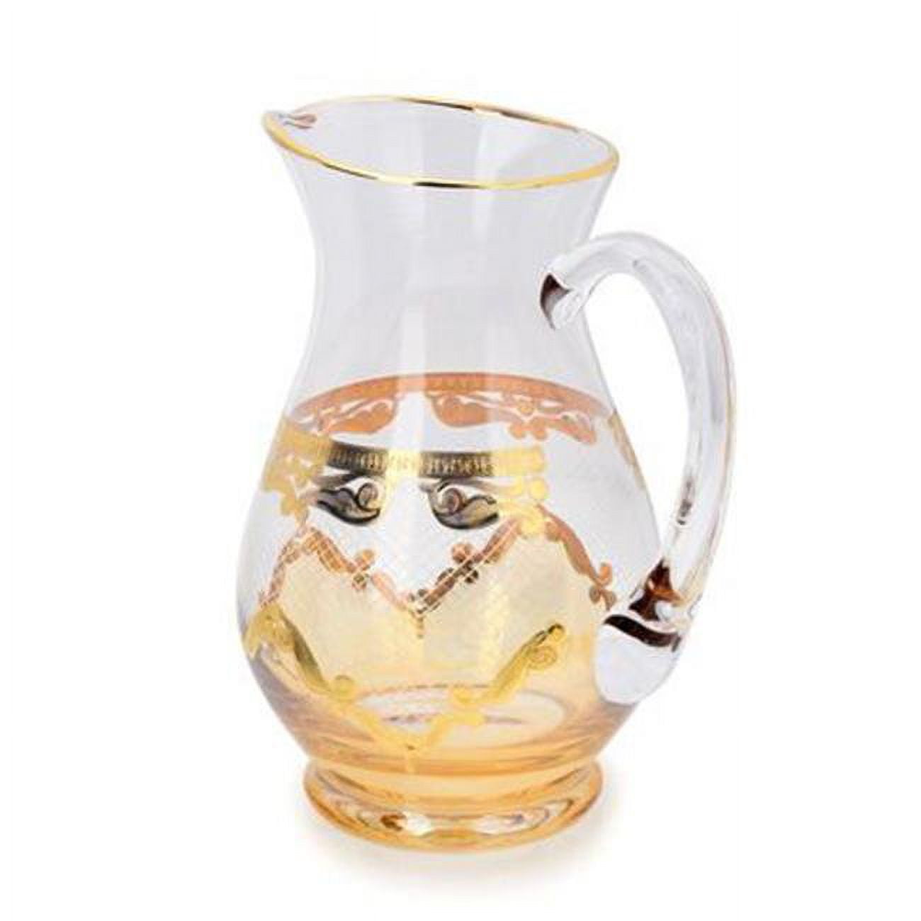 Classic Touch Cja139 9 X 5 In. Pitcher Amber With Diamond Cuts - Rich 24k Gold Artwork