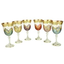 7.25 X 3.5 In. Water Glasses Rich 24k Gold Artwork With Diamond Cuts, Assorted Colors - Set Of 6