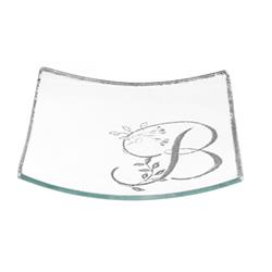 Classic Touch Glpm30f Square Glass Plate With Monogram - F, Set Of 2