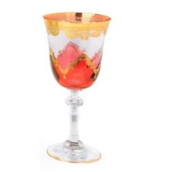 Classic Touch Cwgr139 Water Glass With Rich 24k Gold Artwork, Red - Set Of 6