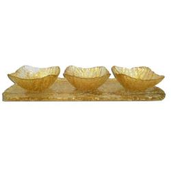 18.5 X 4.75 In. 3 Bowls On Tray Beveled Gold