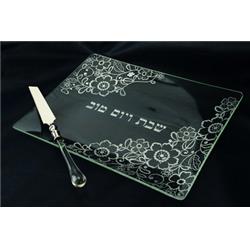 Classic Touch Glct23s 16 X 12 In. Silver Glittered Glass Challah Tray