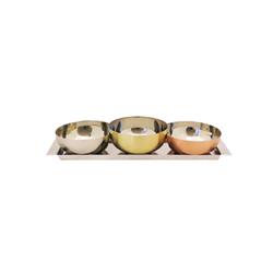 Classic Touch Shr883 2.25 X 4.5 X 13.5 In. Rectangular Nickel Tray With 3 Round Bowls - Mix Colored Bowls
