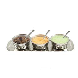 Classic Touch Mdlc578 2 X 6 X 17.25 In. Rectangular Hammered Tray With 3 Container Dip Bowls & Spoons