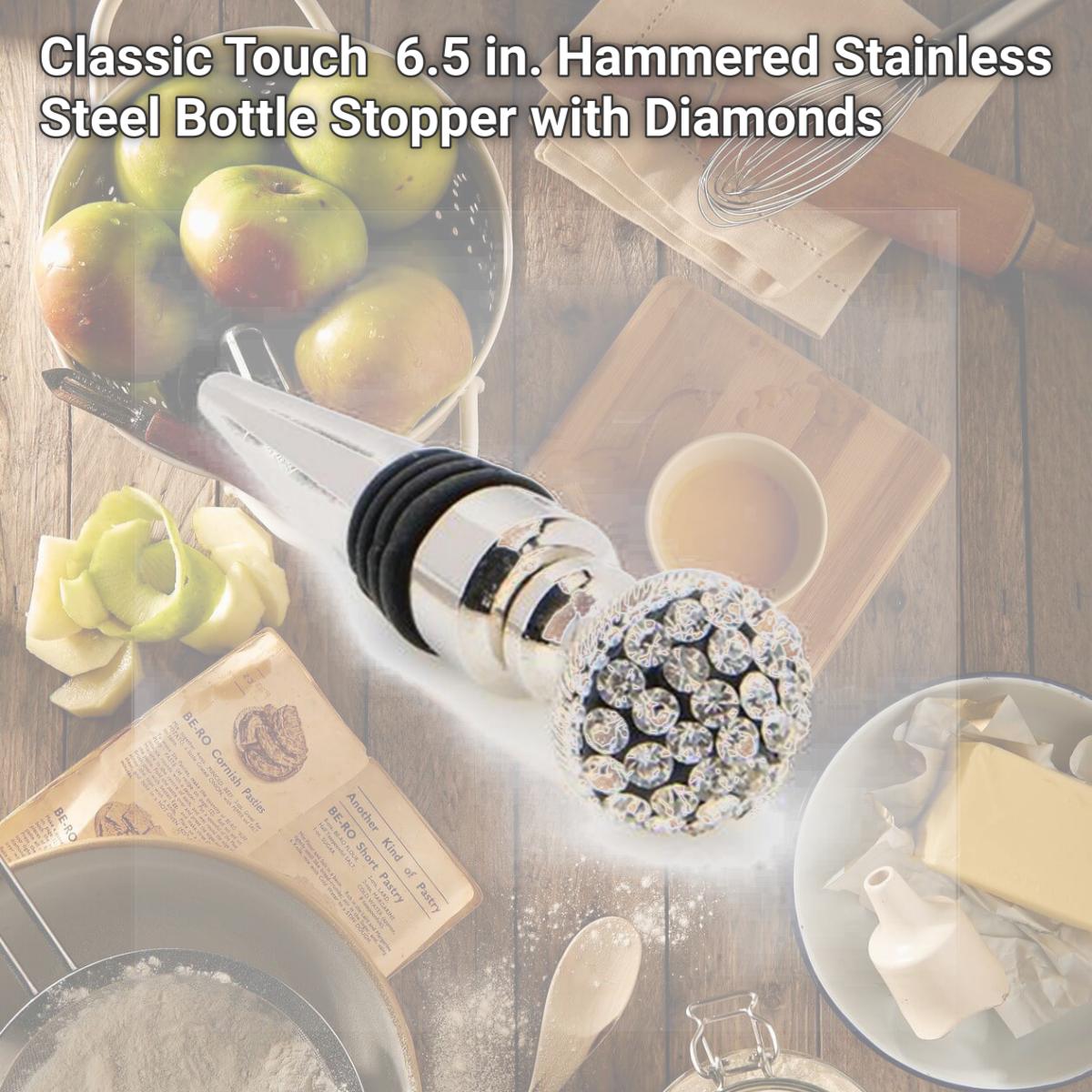 Picture of Classic Touch SDBS462 6.5 in. Hammered Stainless Steel Bottle Stopper with Diamonds