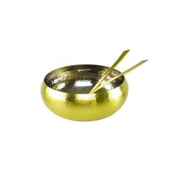 4.5 X 9 X 10 In. Gold Salad Bowl With 2 Salad Servers