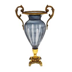 Classic Touch Crvb49 Blue Crystal & Brass Vase With Gold Base