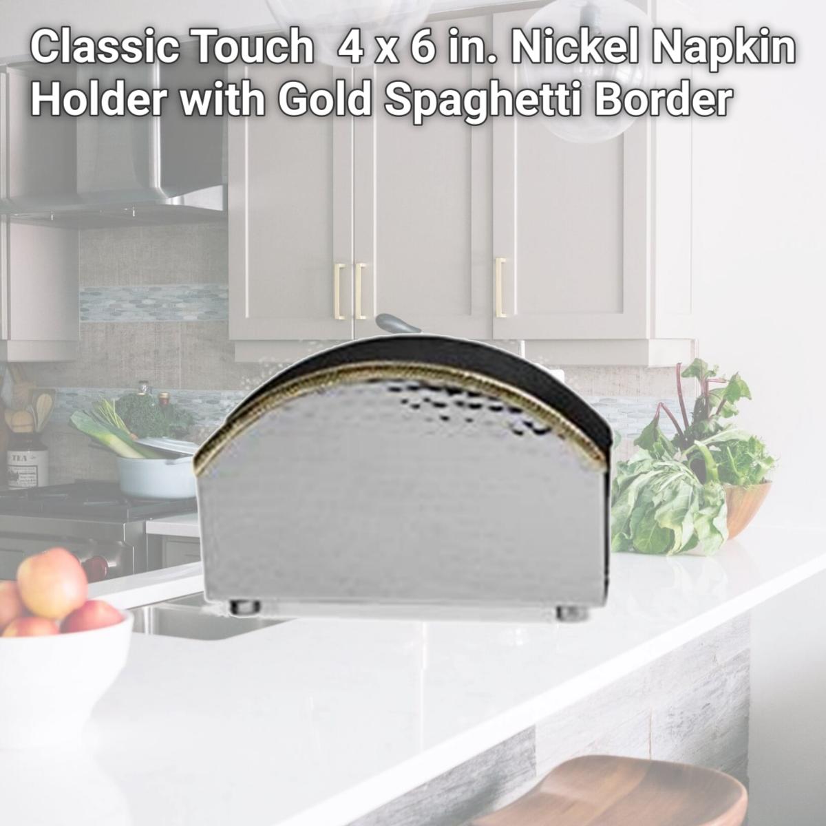 Picture of Classic Touch SPNH45 4 x 6 in. Nickel Napkin Holder with Gold Spaghetti Border